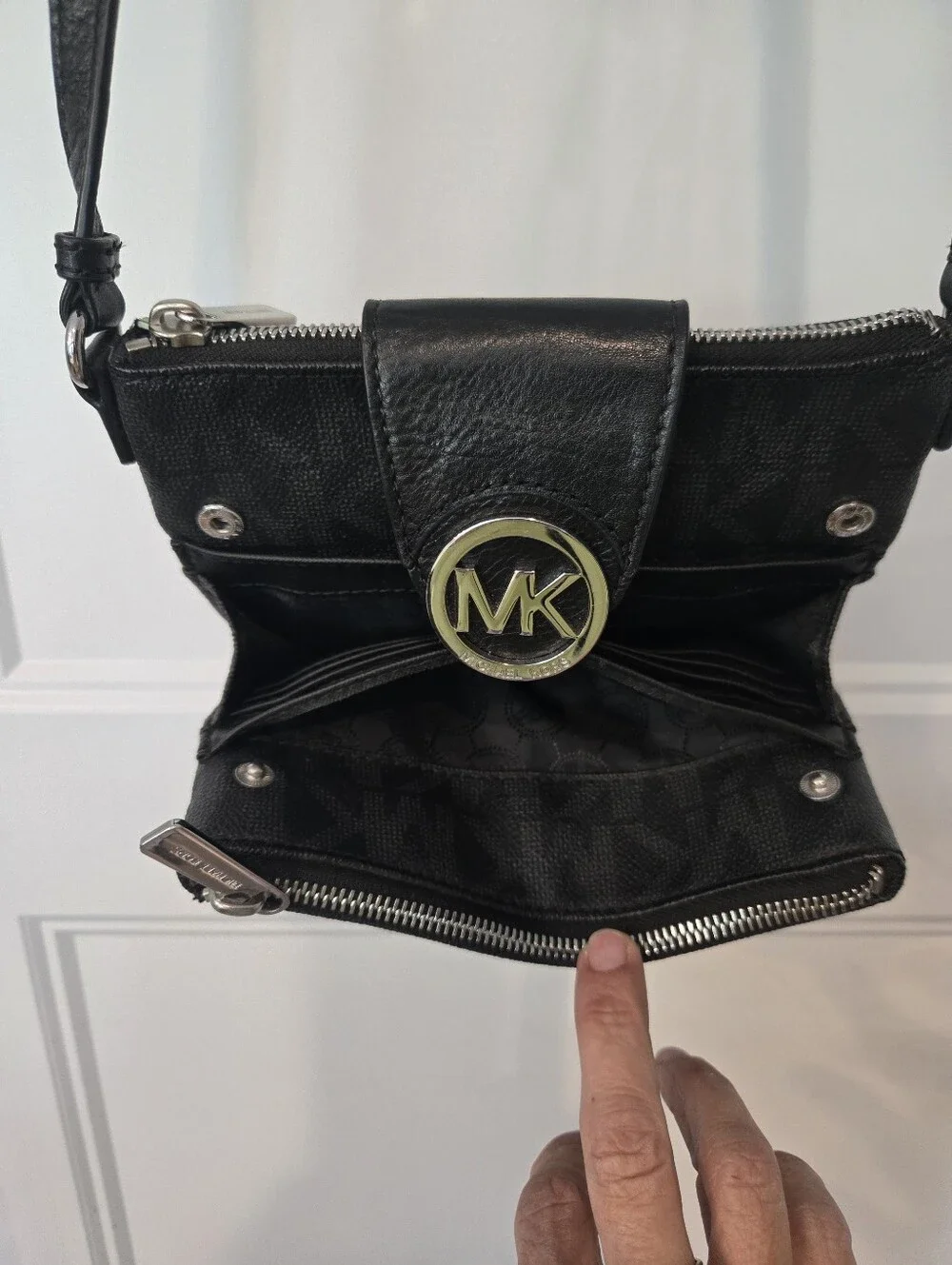 Michael Kors Black and Gunmetal Signature MK Crossbody Bag - Picture 5 of 7